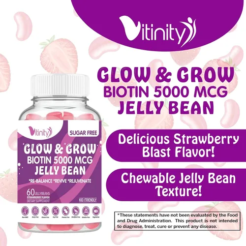 Miniatura 7 de VITINITY Biotin - Suplemento vegetariano extra fuerte de 5000 Mcg (vitamina B) sin azúcar, apoya el cabello y la piel más saludables, para mujeres
