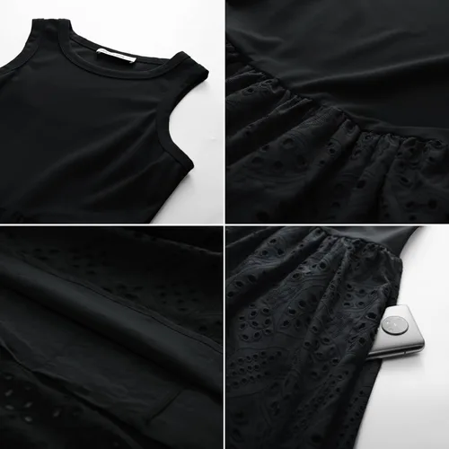 Miniatura 5 de GRACE KARIN Vestido de verano sin mangas para mujer, acampanado, de algodón, cuello redondo, casual, con bolsillos