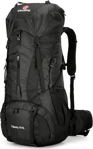 Mochila de Senderismo de 75L con Cubierta para Lluvia Impermeable Mochila de Camping Almacén de Zapatos para Hombres y Mujeres, Sin Marco Negro