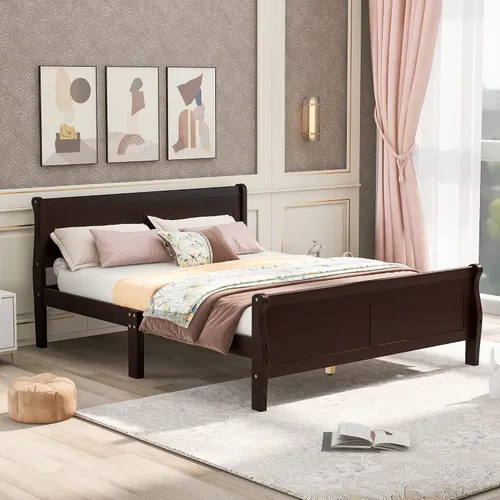 Miniatura 12 de Cama de plataforma individual, marco de cama de madera rústica de aspecto simple con cabecero y estribo para muebles de dormitorio o habitación