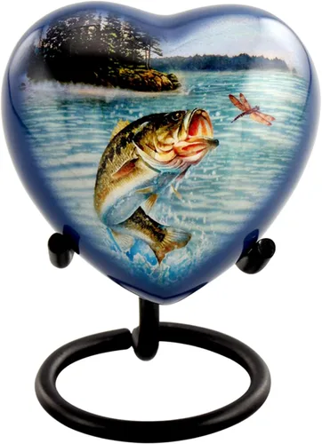 Miniatura 5 de Urna de recuerdo de lubina Gone Fishing – Mini urna de cremación para cenizas humanas – Urna compartida conmemorativa del pescador con bolsa