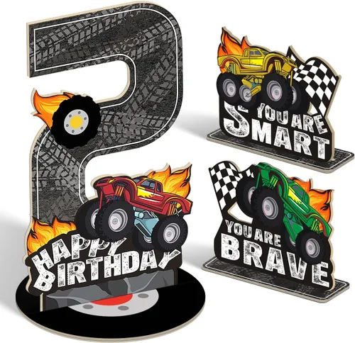 Miniatura 11 de Juego de 3 piezas de dinosaurios con signo de número de 2º cumpleaños, decoración de mesa de dinosaurios para niños y niños de 2º cumpleaños