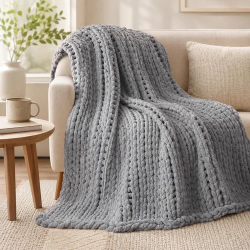 Miniatura 7 de Battilo - Manta de punto grueso de cachemira beige y crema, manta suave y gruesa de chenilla, manta de crochet de punto trenzado hecha a mano