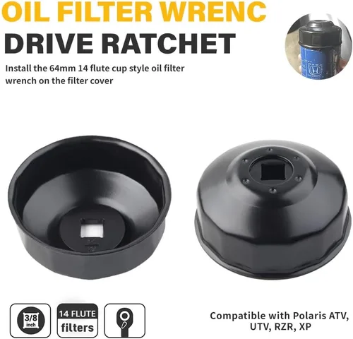 Miniatura 2 de Three T Llave de filtro de aceite, herramienta de filtro de aceite para todos los vehículos Polaris 2520799 2540086 2830550 2-9/16 pulgadas