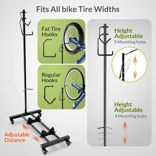 Miniatura 7 de Sttoraboks Soporte vertical de estacionamiento para bicicletas, altura ajustable para ruedas de 29 pulgadas, ahorro de espacio e independiente