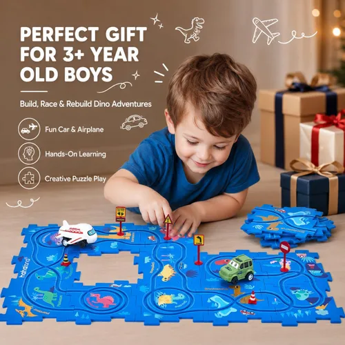 Miniatura 2 de hahaland Puzzle Racer Juego de Pista de Coches para Niños - Tamaño Más Grande de 5x5 Pulgadas de Cada Pieza, Juguetes para Edades 3-4, para Niños