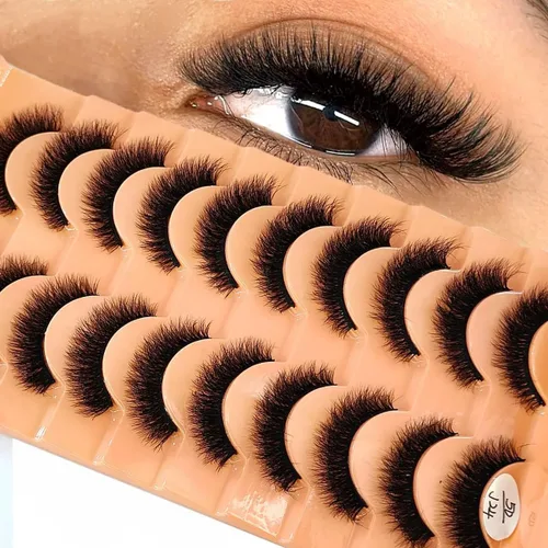 Miniatura 13 de 10 pares de pestañas postizas de visón 3D, hechas a mano, pestañas largas y finas, pestañas naturales para maquillaje de ojos (3-6)