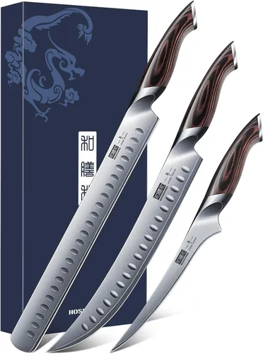 HOSHANHO Juego de cuchillos de trinchar 3 piezas, juego de cuchillos japoneses de acero de alto carbono para rebanar brisket con mango ergonómico de