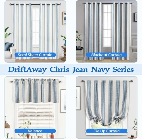 Miniatura 5 de DriftAway Chris Linen - Cortinas opacas con capa térmica y reductora de sonido, 63 pulgadas de largo para dormitorio, cortinas estampadas a rayas