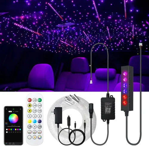 Miniatura 10 de AKEPO - Kit de luz de fibra óptica RGB de 3.2 W, 6 orificios, controlado a través de aplicación, para el hogar y el automóvil, 13.1 pies, 360
