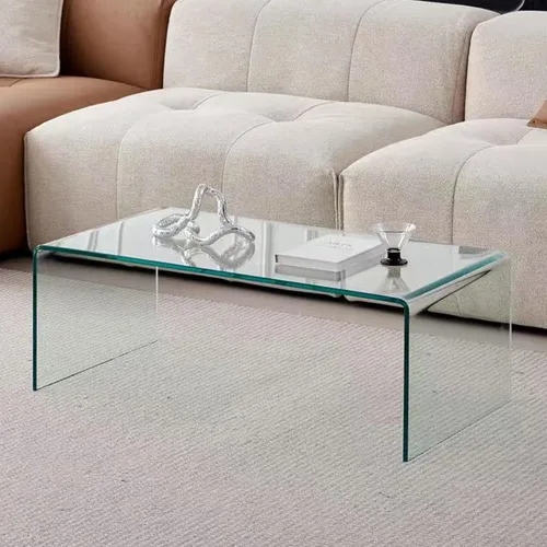 Miniatura 2 de Mesa de café de vidrio SMARTIK, mesas de café modernas transparentes para sala de estar, pequeña mesa rectangular de vidrio templado en cascada