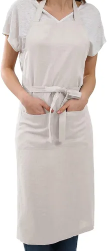 Miniatura 11 de Amazhiyu Delantal de cocina de lino puro con bolsillos para mujeres y hombres, cocinero, barbacoa, manualidades