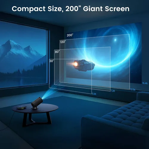 Miniatura 2 de Mini proyector portátil con WiFi y Bluetooth, compatible con proyector de películas 1080P HD, corrección trapezoidal automática, rotación de 180°