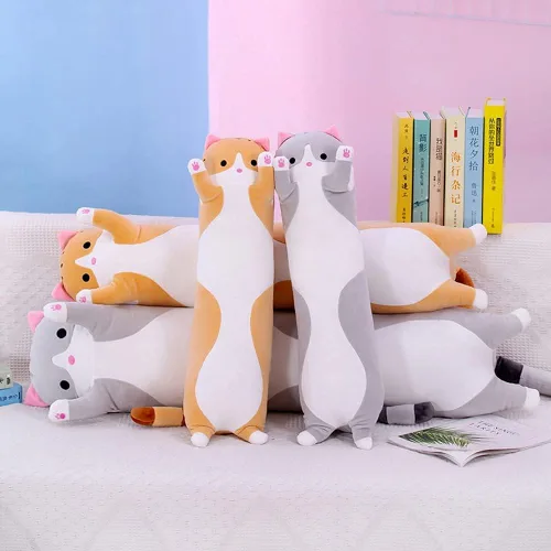 Miniatura 8 de Almohada de felpa de cuerpo larga y suave con diseño de dibujos animados, para niños y niñas (gris, 19 pulgadas)
