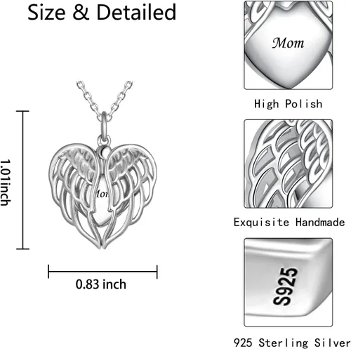 Miniatura 4 de Collar de plata de ley 925 con alas de ángel conmemorativas para cenizas, joyería de cremación