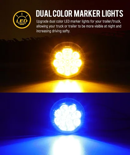 Miniatura 2 de Partsam 10 piezas de luz marcadora de 2.5 pulgadas con 13 LED de doble revolución, luces de giro laterales ámbar para luces auxiliares azules