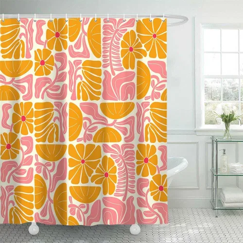 Juego de cortina de ducha bohemio/abstracto/colorido/floral, vintage/retro/de patchwork/naranja/rosa/con