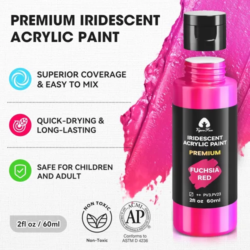 Miniatura 4 de Juego de pintura acrílica iridiscente de 40 piezas con 12 pinceles, 2 cuchillos y paleta, 24 colores (2 onzas/60 ml) - para adultos, artistas