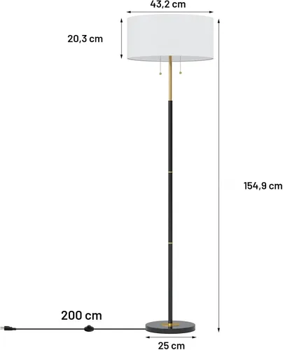 Miniatura 7 de Karjoefar Lámpara de pie de 2 luces, lámpara de pie de mediados de siglo con pantalla de tela blanca, lámpara de pie alta para sala de estar, Negro