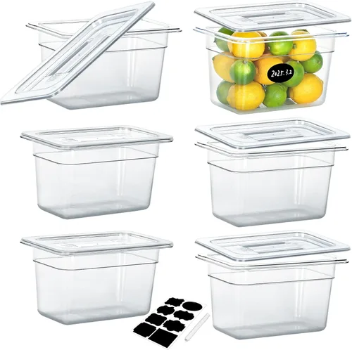 Miniatura 13 de BIEAMA Paquete de 6 bandejas de alimentos NSF con tapas, tamaño 1/4 de 4 pulgadas de profundidad, recipientes comerciales de almacenamiento
