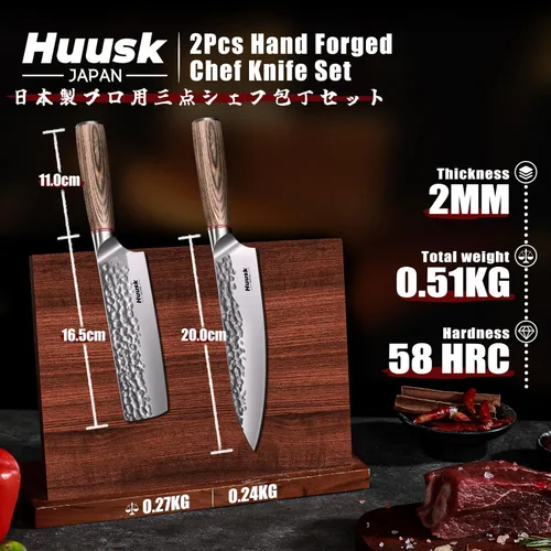 Miniatura 6 de Huusk Juego de cuchillos de cocina japonés - Juego de 2 piezas de cuchillos de chef profesionales para cocina, cuchillo Nakiri forjado a mano