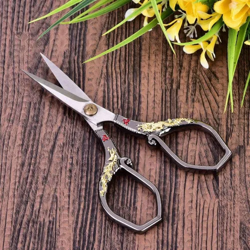Miniatura 2 de Tijeras de bonsái Tijeras vintage de dragón chapado en oro y diseño de relieve Tijeras de costura de acero inoxidable Tijeras de costura DIY