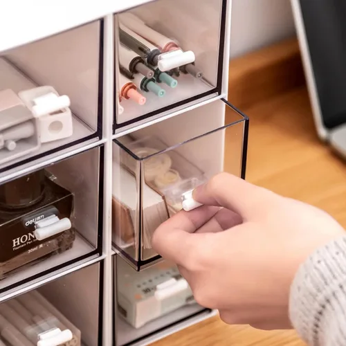 Miniatura 6 de Organizador de cajones de escritorio, cajones de almacenamiento apilables, caja de almacenamiento de escritorio compacta de plástico, ideal