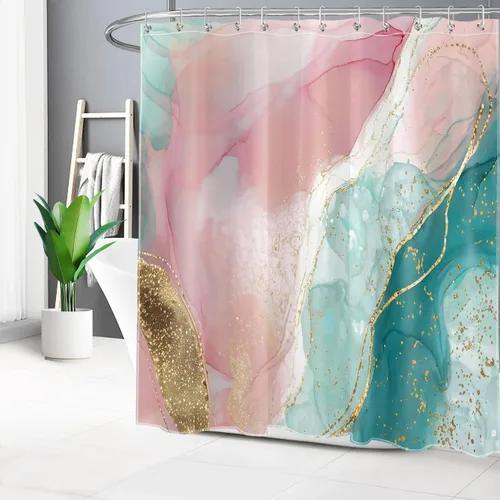 Miniatura 34 de HVEST Cortina de ducha geométrica rosa con ganchos, cortina de ducha moderna geométrica abstracta gris y blanco para baño, 72 x 72 pulgadas, juego