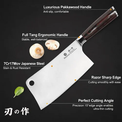 Miniatura 5 de imarku Cuchillo de carnicero japonés afilado de acero de alto carbono de 7 pulgadas, cuchillo multiusos para cocina, cocina, restaurante, Marrón