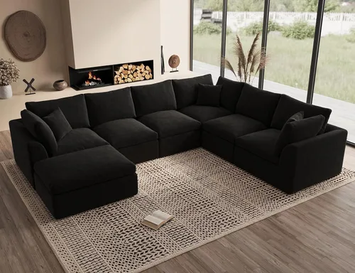Miniatura 20 de ohllob Sofás seccionales Cloud de 110 pulgadas para sala de estar, sofá deshuesado en forma de L con otomana, sofá modular de 3 plazas, color negro