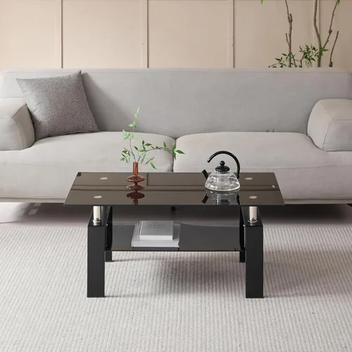 Miniatura 8 de Mesa de centro rectangular de vidrio para sala de estar, con mesa de vidrio templado y capa de MDF, para sala de estar y oficina