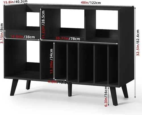 Miniatura 8 de LELELINKY Soporte grande para tocadiscos, soporte para tocadiscos de 48 pulgadas con almacenamiento, soporte para discos de vinilo con área