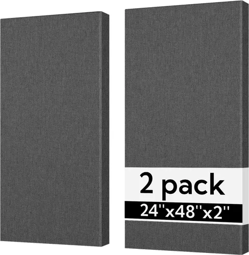 Olanglab Paneles de pared acústicos absorbentes de sonido, 2 unidades, paneles de amortiguación de sonido de fibra de vidrio de 2 pulgadas, 24 x 48