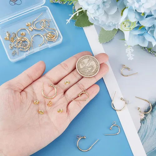 Miniatura 3 de Beebeecraft 20 aretes de aro de 2 tamaños chapados en oro de 24 quilates de acero inoxidable con lazo y tuercas de oreja para mujer, joyería
