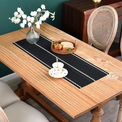 Camino de mesa rústico de granja con rayas trenzadas, caminos de mesa bordados, decoraciones de mesa para cocina, sala de estar, comedor, días