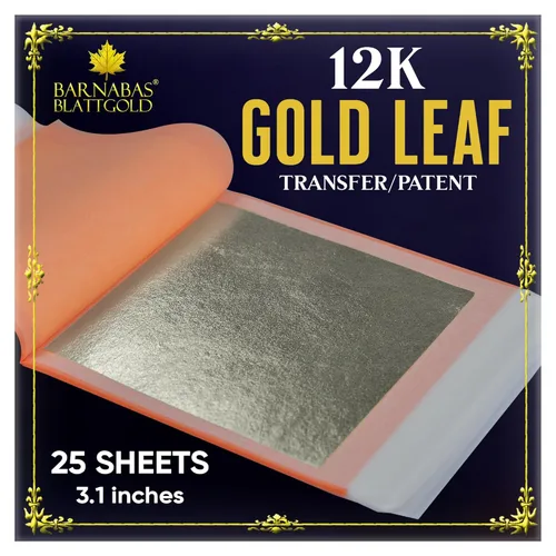 Miniatura 28 de Barnabas Blattgold Hoja de oro, oro real de 22 quilates [25 hojas, 3.1 pulgadas] - Patente de transferencia para pintura, artes y manualidades