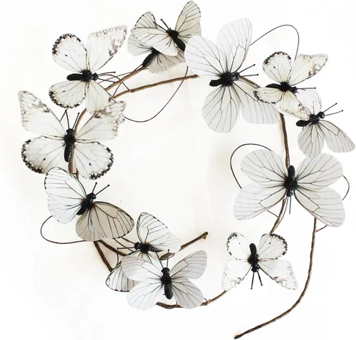 Miniatura 34 de Guirnalda de mariposa artificial, enredaderas decorativas de mariposa falsas, decoración colgante de mariposa única en 3D para pared del hogar, Azul