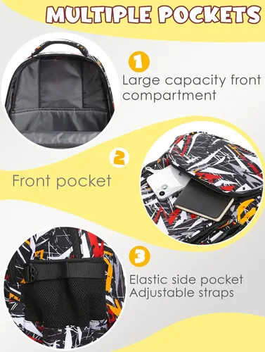 Miniatura 4 de BLUEFAIRY Mochila escolar para niños de regreso a la escuela, bolsa de libros, Negro Blanco, Triángulo