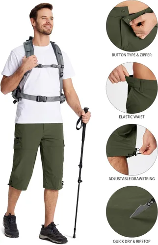 Miniatura 4 de MAGCOMSEN Pantalones cortos de entrenamiento para hombre, 7 bolsillos, secado rápido, 34, pantalones capri con bolsillos con cremallera, pantalones