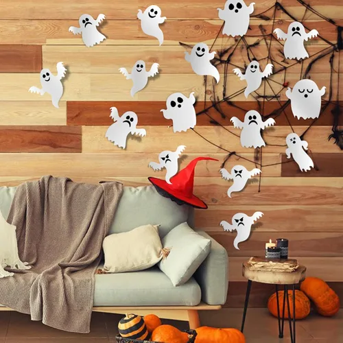 Miniatura 2 de 21 calcomanías de pared de fantasmas blancas pequeñas para decoración de pared de fantasmas extraíbles 3D fantasmas decoraciones de Halloween