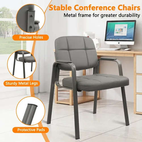 Miniatura 6 de CLATINA Silla de recepción de oficina con reposabrazos acolchado de cuero regenerado, silla ergonómica para sala de espera, vestíbulo, reunión, Gris