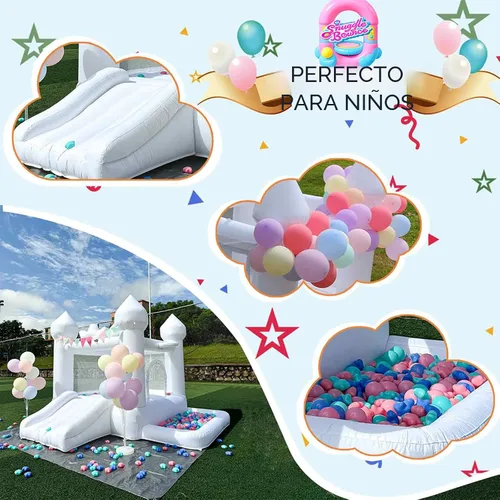 Miniatura 5 de Casa de rebote blanca de 9 pies, casa hinchable para niños pequeños de 3 a 6 años, regalo de fiesta con soplador, castillo hinchable blanco