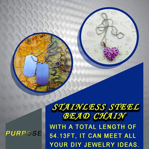 Miniatura 3 de YZDTECH Cadena de bolas de 55 pies, cadena de etiqueta de perro de 5.0 mm de acero inoxidable con 100 cierres para joyería, manualidades DIY, collar