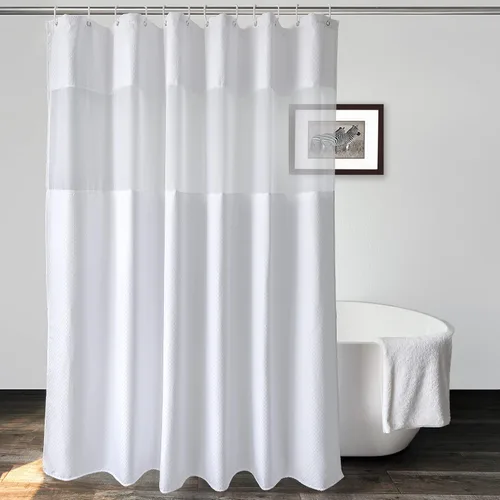 Miniatura 26 de UFRIDAY Cortina de ducha extralarga de 84 pulgadas con tejido de nido de abeja blanco y ventana con malla, cortina de baño decorativa resistente