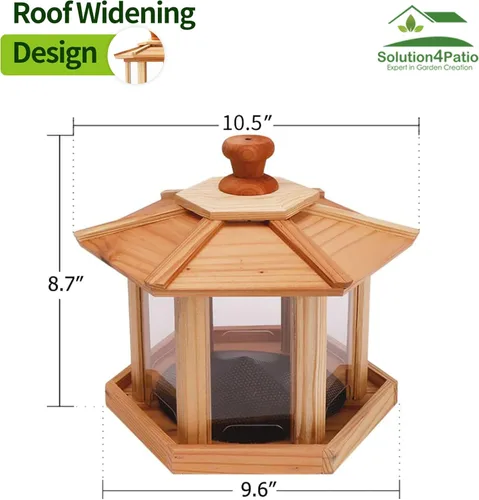 Miniatura 8 de Solution4Patio - Comedero para pájaros para exteriores, comedero tipo gazebo hexagonal de cedro de Estados Unidos con bandeja de malla ventilada