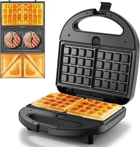 Miniatura 9 de OSTBA Sandwichera, Máquina para Hacer Sándwiches de Queso a la Parrilla de 2 Rebanadas con Placas Planas Antiadherentes, Luces Indicadoras, Mango