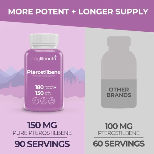 Miniatura 3 de Pterostilbene 150mg 180 cápsulas vegetarianas Hecho en Estados Unidos 75mg por píldora Polvo puro natural