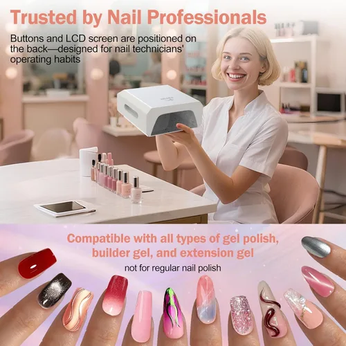 Miniatura 6 de NAILGIRLS Lámpara de uñas LED UV profesional de 60 W para salón y tecnología de uñas, 80 cuentas LED de esmalte de gel de secado rápido, recargable