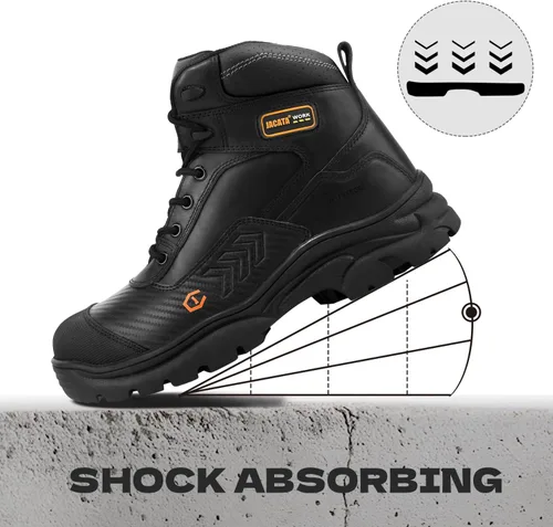 Miniatura 3 de Jacata Botas de trabajo impermeables de cuero con punta suave/de acero para hombre, resistentes al aceite/antideslizantes de 6 pulgadas con suela