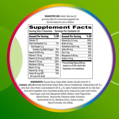 Miniatura 9 de Centrum MultiGummies Gummy Multivitamínico para adultos, suplemento multivitamínico/multimineral con vitaminas D, B y E, sabor a fruta surtido, 18